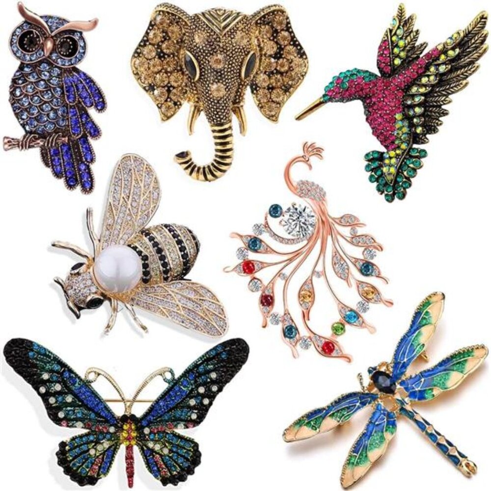 Set of Women Brooch Set Crystal  Vintage Animal